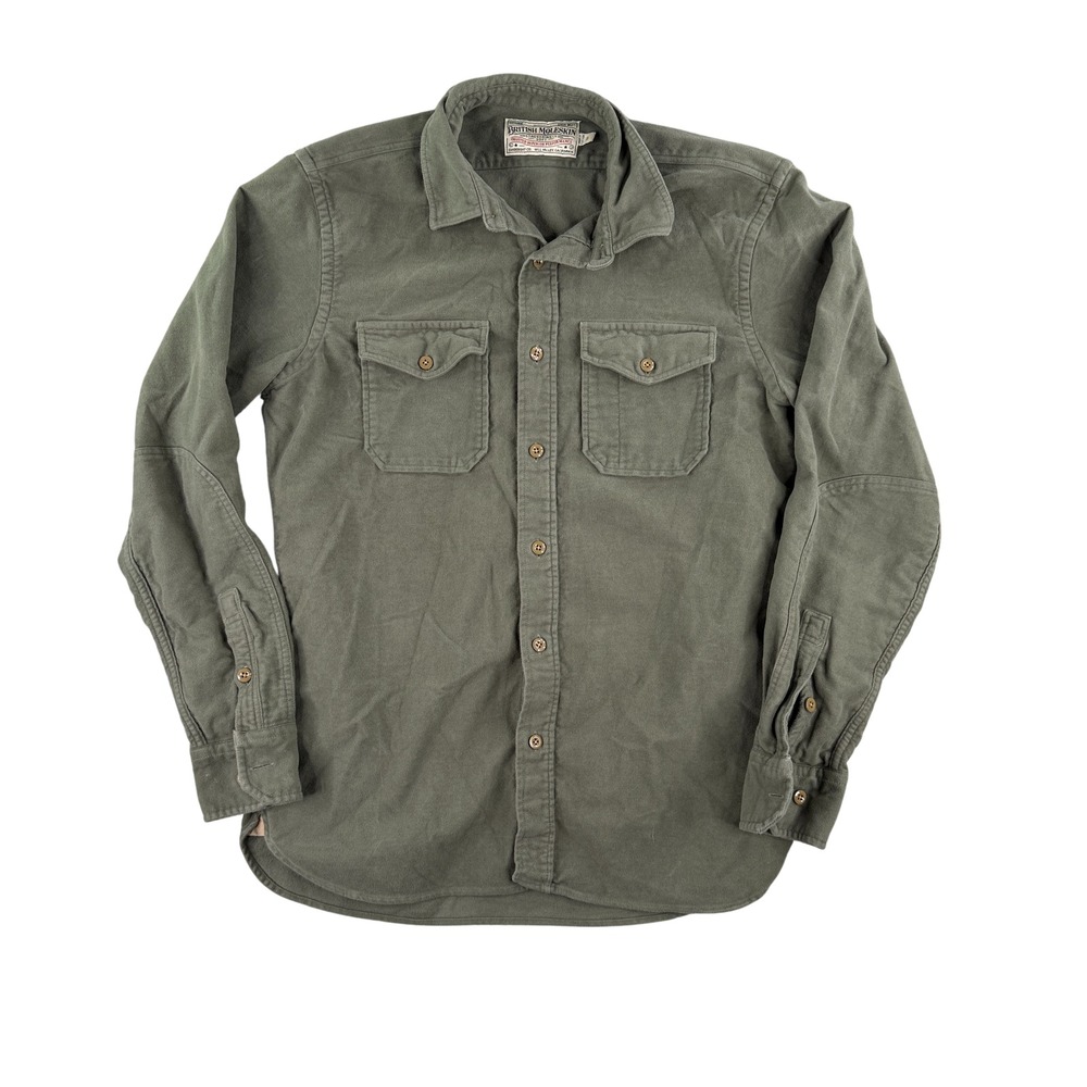 Guideboat British Moleskin Shirt Men Small Olive Green Button‎ Front  Two Pocket